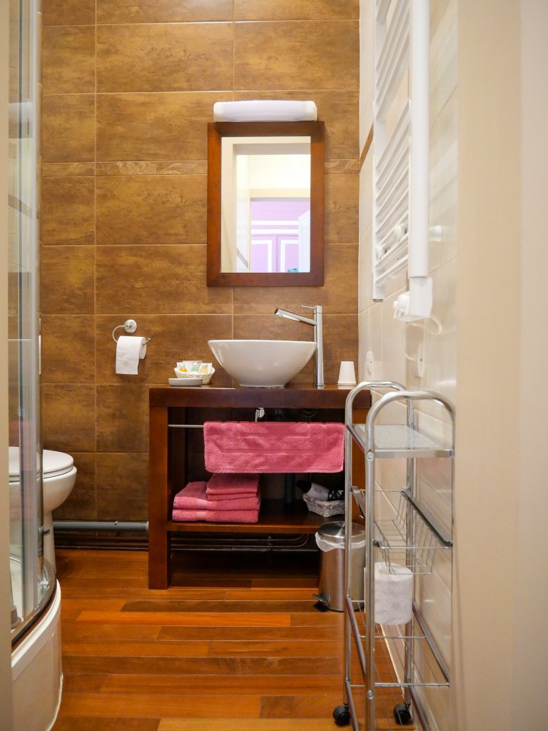 salle de douche de la chambre rouge gorge et ses produits offerts